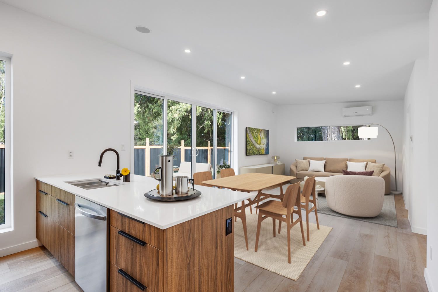 Bright living area with clear floor space